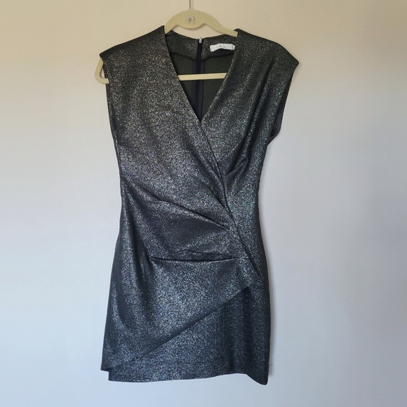 REVOLVE- IRO Dresdi V-Neck Mini Dress. Metallic black bodycon stretch - Picture 5 of 10